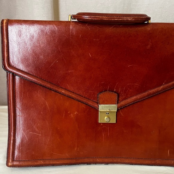Vintage Effe Italy Brown Leather Briefcase 16x12 Expandable Includes Key - Picture 2 of 9